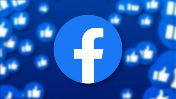 Facebook logo surrounded by blue social media like icons.